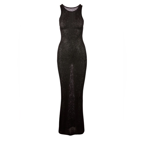Lined NATALIA DRESS - BLACK SEQUIN medium maxi dress